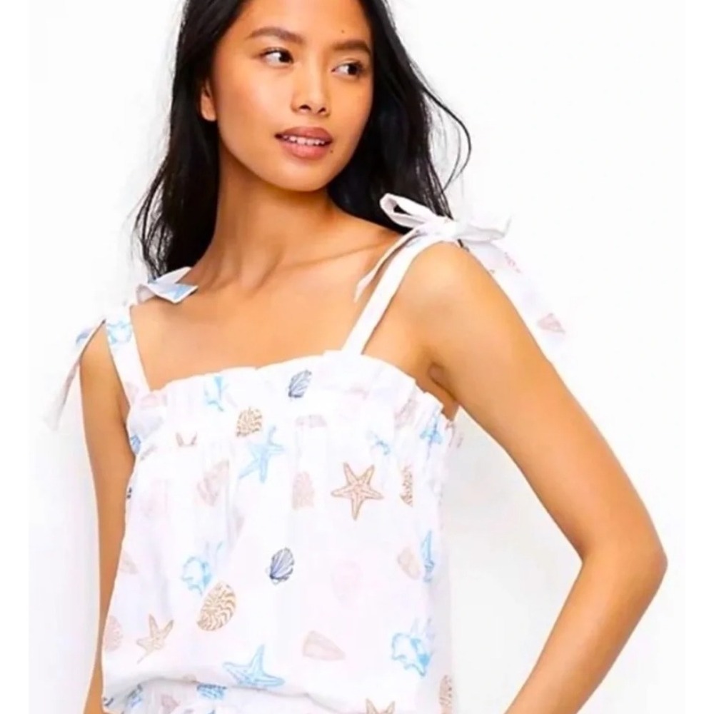 LOFT Womens White Shell Tank Faux Tie Shoulder Straps Nantucket Coastalcore